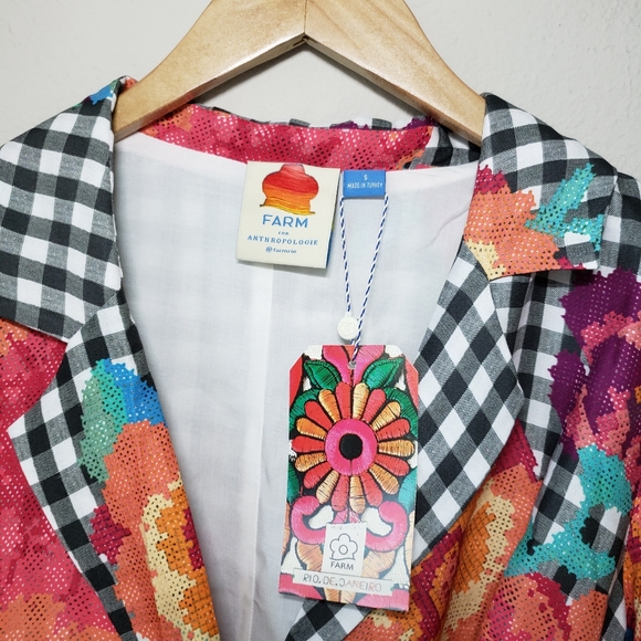 ❗SOLD❗Farm Rio | Gingham Floral Long Sleeve Collared Wrap Dress - Picture 14 of 16